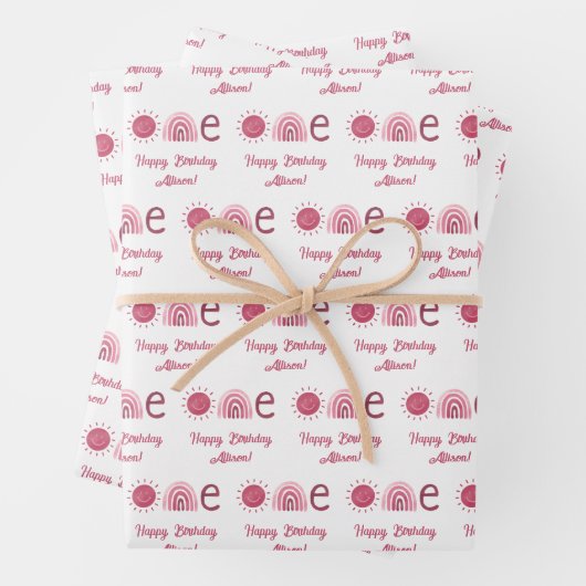 キュートピンクボホーレインボーファースト誕生日 ラッピングペーパーシート (インサイチュ)