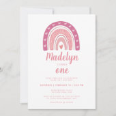 キュートピンクボホーレインボーファースト誕生日 招待状 (正面)