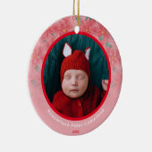 キュートピンクポインセチアベビー初めてのクリスマス セラミックオーナメント (右)