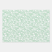 キュートピンクミントグリーンストライプハートパターン ラッピングペーパーシート (正面2)