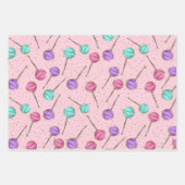 キュートピンクミントパープル棒つきキャンデー小さな女の子 ラッピングペーパーシート (正面)