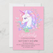 キュートピンクユニコーンオールエイジズ子供の誕生日 招待状 (正面)