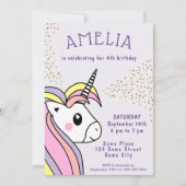 キュートピンクユニコーンガーリー子供の誕生日 招待状 (正面)