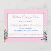 キュートピンクユニコーンガール誕生日招待状 ポストカード (裏面)