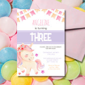 キュートピンクユニコーンガール誕生日 招待状