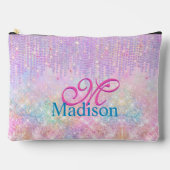 キュートピンクユニコーングリッターライン石ドリップモノグラム アクセサリーポーチ (正面)