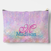 キュートピンクユニコーングリッターライン石ドリップモノグラム アクセサリーポーチ (裏面)