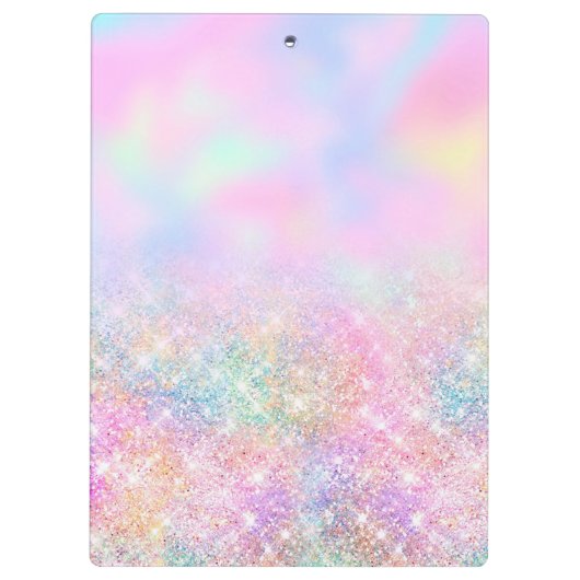 キュートピンクユニコーングリッターライン石ドリップモノグラム クリップボード (裏面)