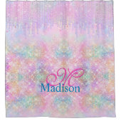 キュートピンクユニコーングリッターライン石ドリップモノグラム シャワーカーテン (正面)