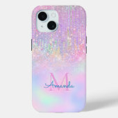 キュートピンクユニコーングリッターライン石ドリップモノグラム Case-Mate iPhoneケース (裏面)