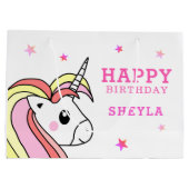 キュートピンクユニコーンスターズガール誕生日 ラージペーパーバッグ (裏面)