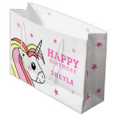 キュートピンクユニコーンスターズガール誕生日 ラージペーパーバッグ (正面アングル)