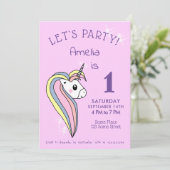 キュートピンクユニコーンスパークルスガール誕生日 招待状 (スタンド正面)
