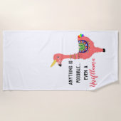 キュートピンクユニコーンフラミンゴインスパイアラマ引用文 ビーチタオル (正面)