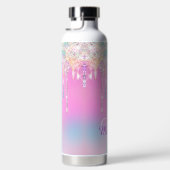 キュートピンクユニコーンレインボーグリッタードリップスモノグラム ウォーターボトル (右面)