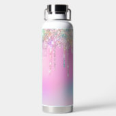 キュートピンクユニコーンレインボーグリッタードリップスモノグラム ウォーターボトル (背面)