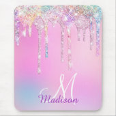 キュートピンクユニコーンレインボーグリッタードリップスモノグラム マウスパッド (正面)