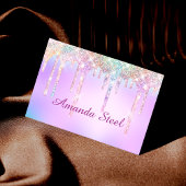 キュートピンクユニコーンレインボーグリッタードリップスモノグラム 名刺