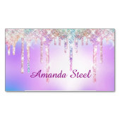 キュートピンクユニコーンレインボーグリッタードリップスモノグラムB マグネット名刺 (正面)