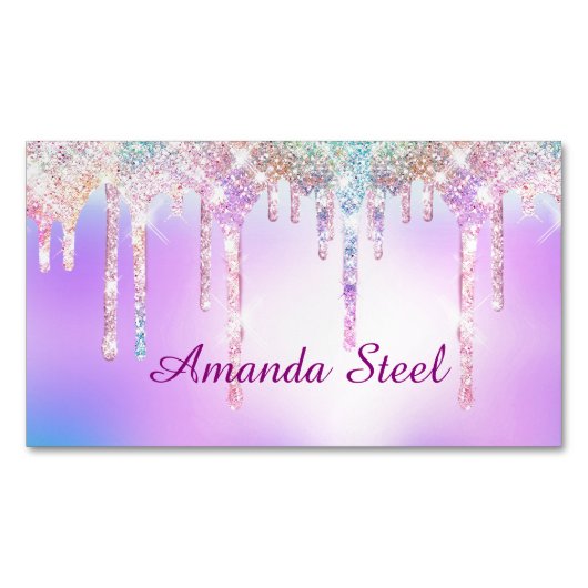 キュートピンクユニコーンレインボーグリッタードリップスモノグラムB マグネット名刺 (正面)