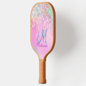 キュートピンクユニコーンレインボーグリッタードリップ ピックルボールラケット (左)
