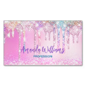 キュートピンクユニコーンレインボーグリッタードリップ マグネット名刺 (正面)