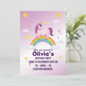 キュートピンクユニコーン誕生日招待状 招待状 (スタンド正面)
