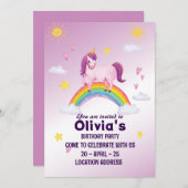 キュートピンクユニコーン誕生日招待状 招待状 (正面/裏面)