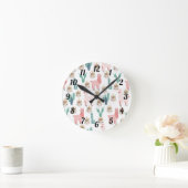 キュートピンクラマズアンドグリーンサボテンベビーキッズ ラウンド壁時計 (ホーム)