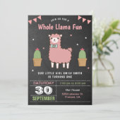 キュートピンクリラマ子供の誕生日パーティの招待状 招待状 (スタンド正面)