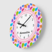 キュートピンクリーフプリント ラージ壁時計 (傾斜)