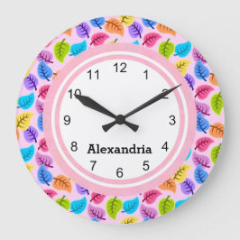 キュートピンクリーフプリント ラージ壁時計