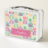 キュートピンクレインボーズ&サンズパターン新学期 メタルランチボックス (裏面)