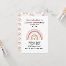 キュートピンクレインボーホシック誕生日招待状