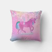キュートピンクレインボーユニコーングリッタードリップスモノグラム クッション (正面)