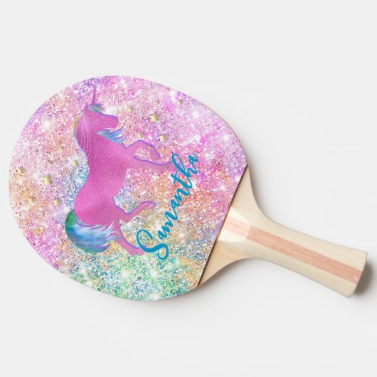 キュートピンクレインボーユニコーングリッターモノグラム 卓球ラケット (横)