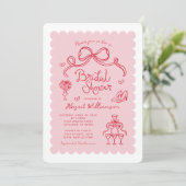 キュートピンクレッドお洒落ブライダルシャワー 招待状 (スタンド正面)