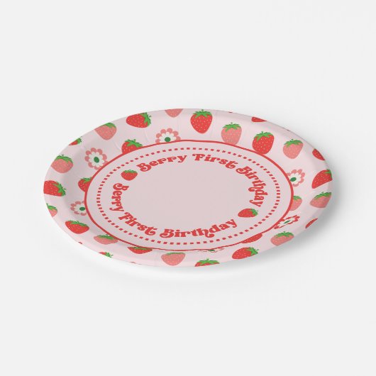 キュートピンクレッドベリーファースト誕生日 ペーパープレート (アングル)