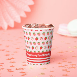 キュートピンクレッドベリーファースト誕生日 紙コップ