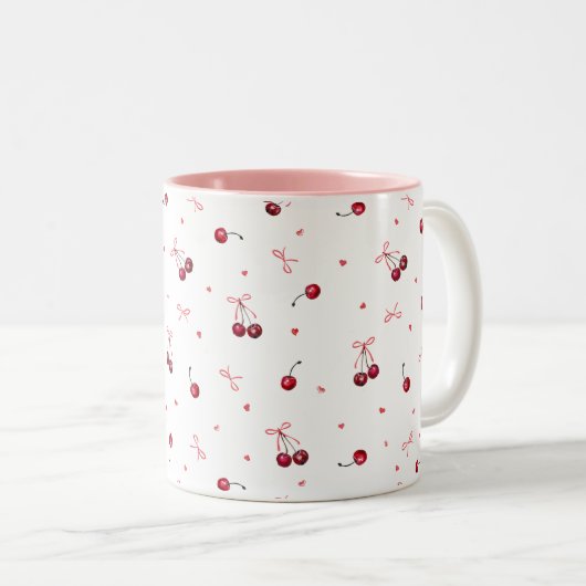 キュートピンクレッドボウズさくらんぼハート ツートーンマグカップ (正面右)