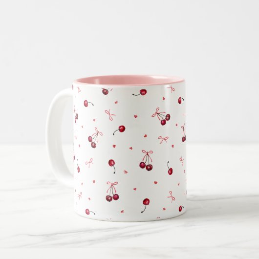 キュートピンクレッドボウズさくらんぼハート ツートーンマグカップ (正面左)