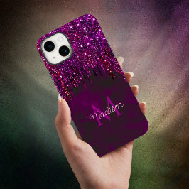 キュートピンクレッドユニコーングリッタードリップスモノグラム iPhone 15ケース