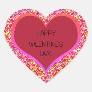 キュートピンクレッドローゼスハートハッピーバレンタインデー ハートシール