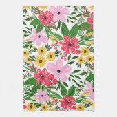 キュートピンクレッド春フローラハンド絵を描デザイン キッチンタオル (縦)