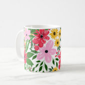 キュートピンクレッド春フローラハンド絵を描デザイン コーヒーマグカップ (正面左)