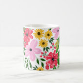 キュートピンクレッド春フローラハンド絵を描デザイン コーヒーマグカップ (中央)