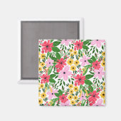 キュートピンクレッド春フローラハンド絵を描デザイン マグネット (正面/裏面)