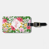 キュートピンクレッド春フローラハンド絵を描デザイン ラゲッジタグ (正面横)