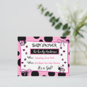 キュートピンクレディバグベビーシャワー招待状 ポストカード (スタンド正面)