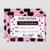 キュートピンクレディバグベビーシャワー招待状 ポストカード (正面/裏面)